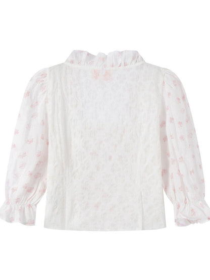 FinderMond FM Cherry Blossom Rain Pleated Printed Short Sleeve Women&