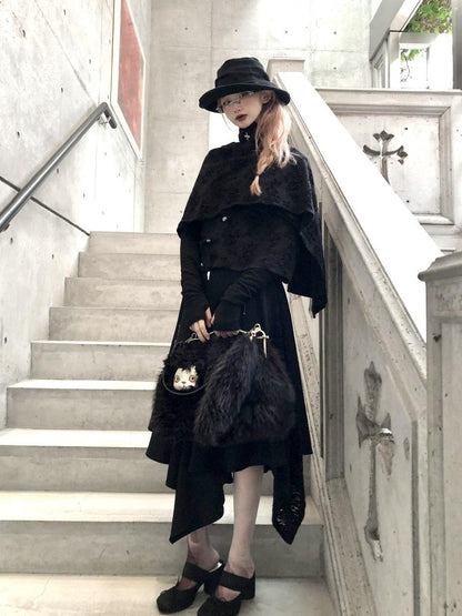 FinderMond FM Dark Detachable Embroidered Asymmetric Cape Women&