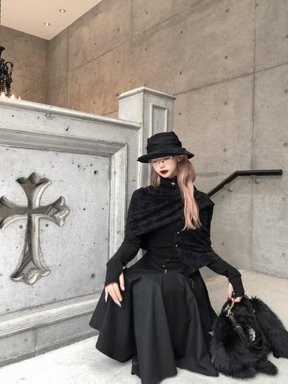 FinderMond FM Dark Detachable Embroidered Asymmetric Cape Women&