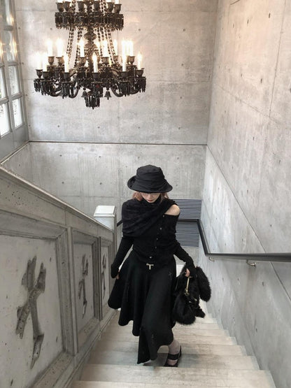 FinderMond FM Dark Detachable Embroidered Asymmetric Cape Women&
