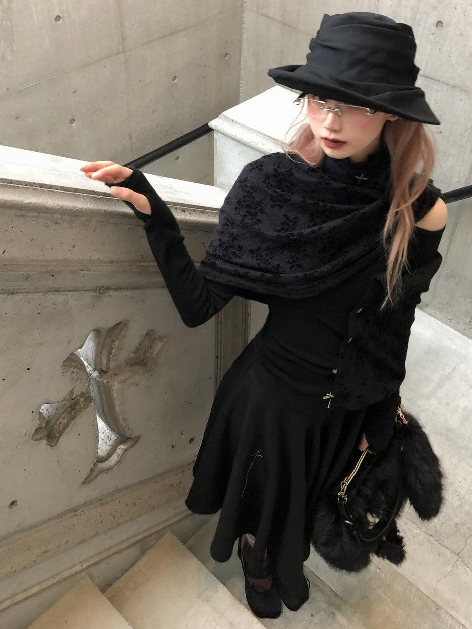FinderMond FM Dark Detachable Embroidered Asymmetric Cape Women&