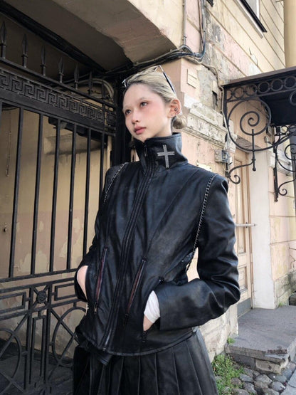 FinderMond FM Dark Gothic Metallic Cross Hooded Sweatshirt And Pants Women&