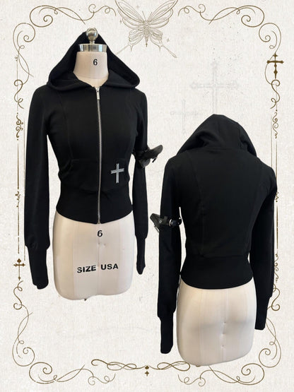 FinderMond FM Dark Gothic Metallic Cross Hooded Sweatshirt And Pants Women&