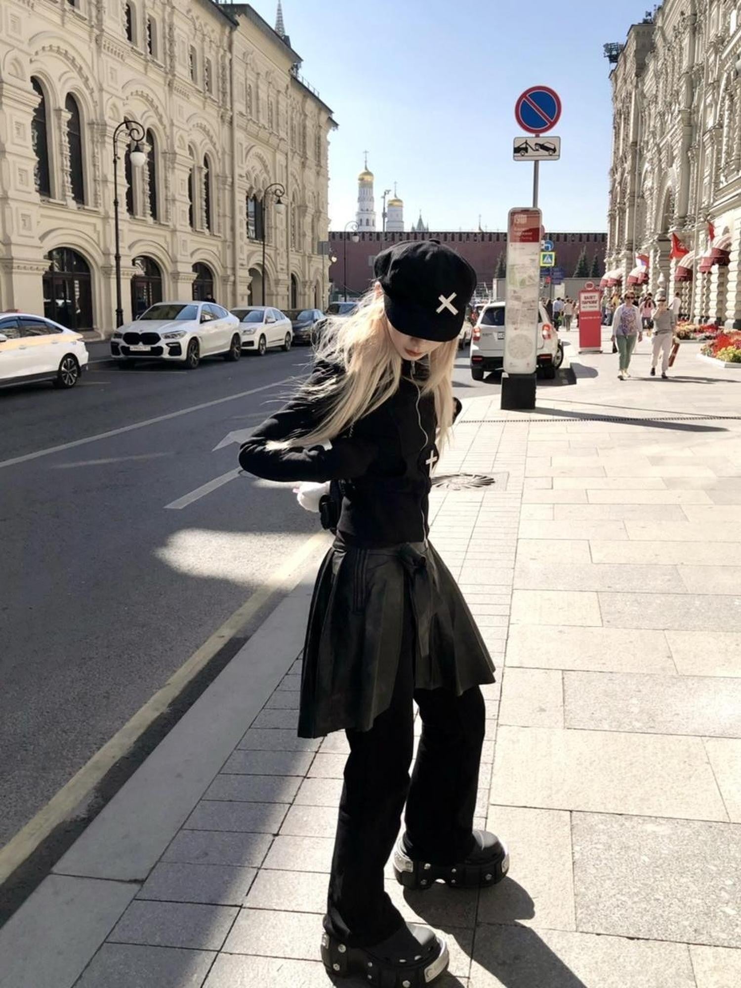 FinderMond FM Dark Gothic Metallic Cross Hooded Sweatshirt And Pants Women&