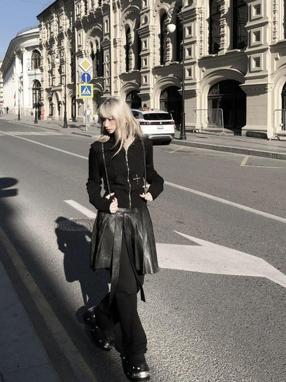 FinderMond FM Dark Gothic Metallic Cross Hooded Sweatshirt And Pants Women&