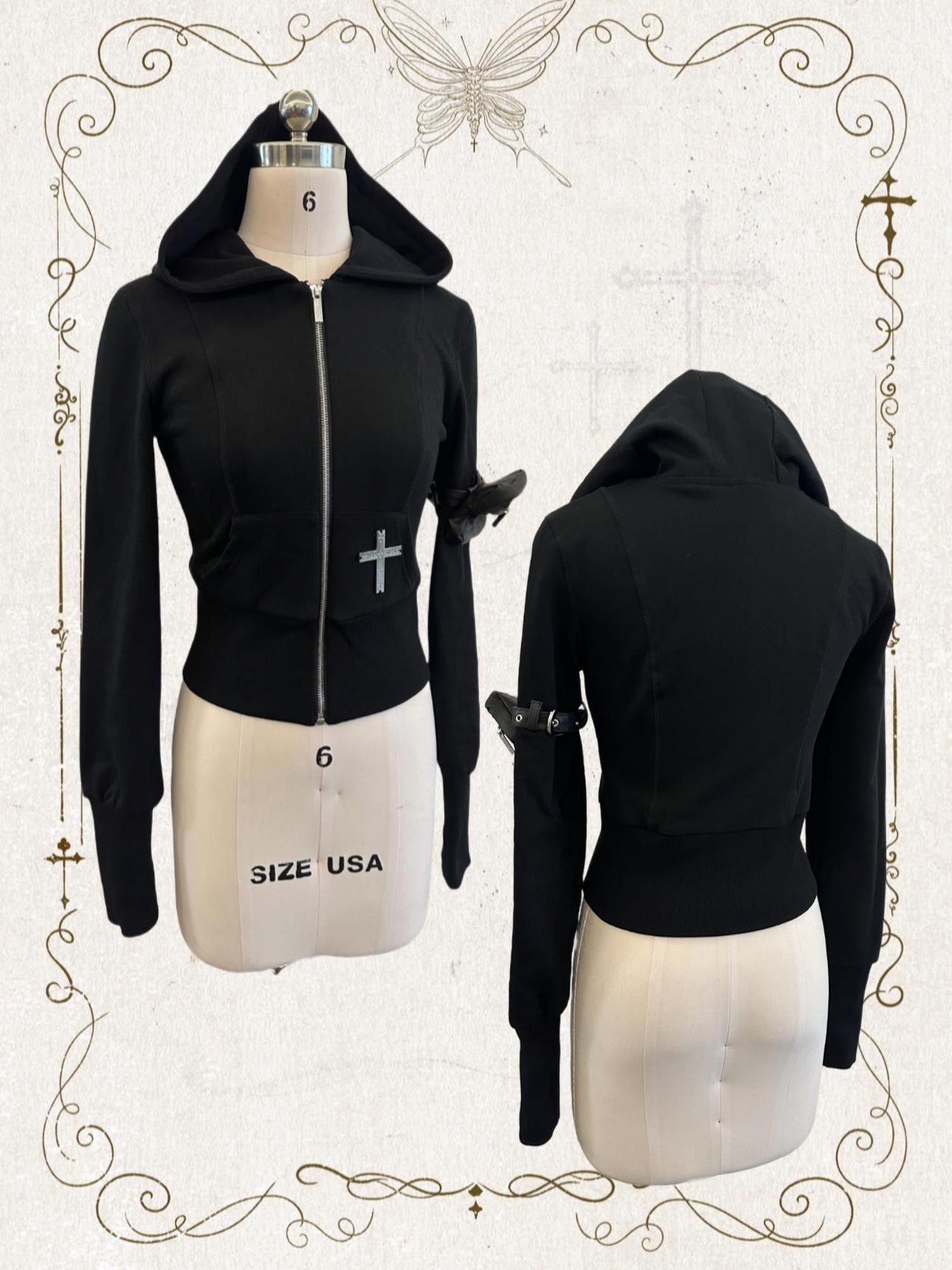 FinderMond FM Dark Gothic Metallic Cross Hooded Sweatshirt And Pants Women&