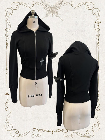 FinderMond FM Dark Gothic Metallic Cross Hooded Sweatshirt And Pants Women&