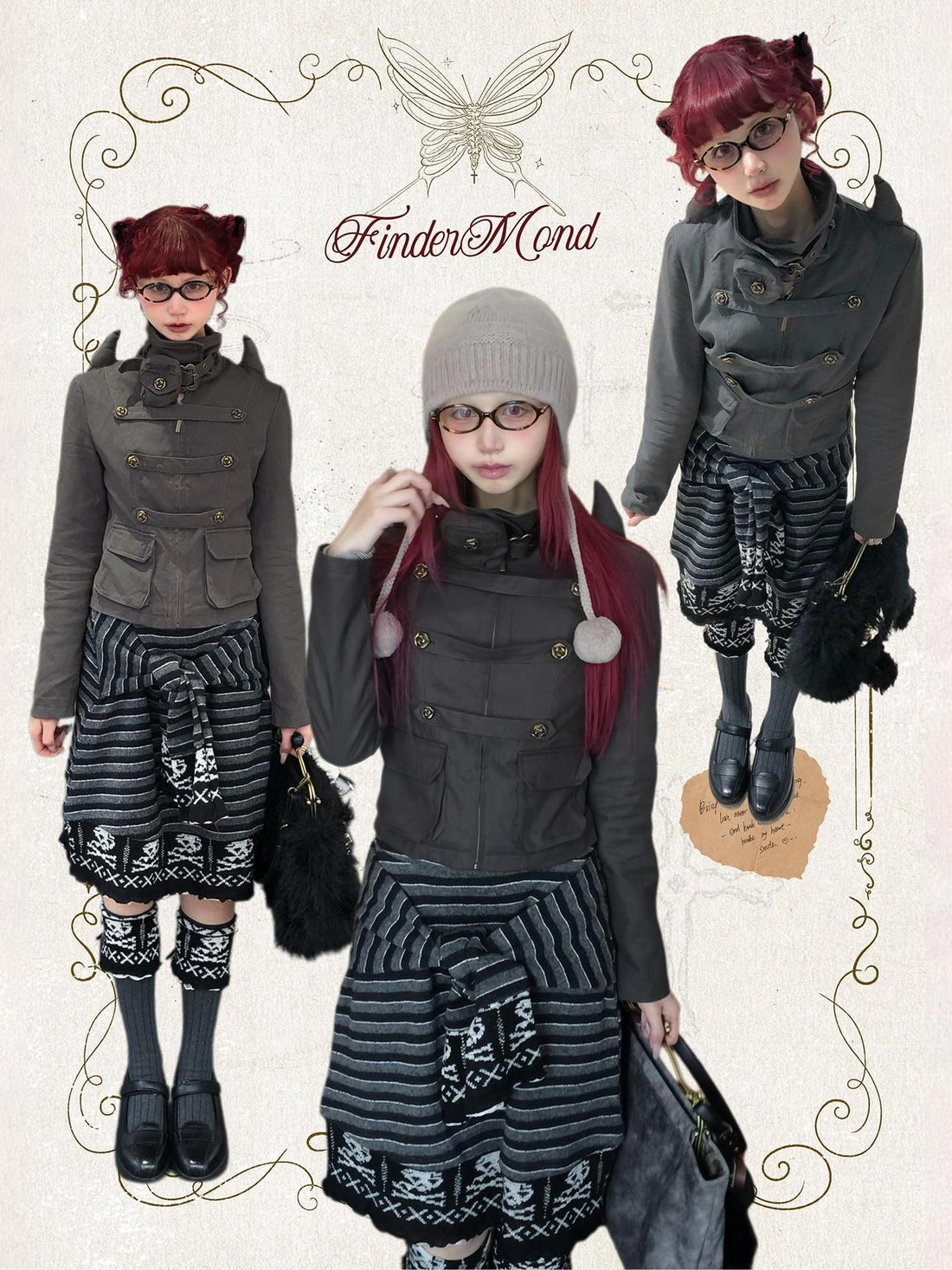 FinderMond FM Devil Horn Fleece Lined Multi Pocket Women&