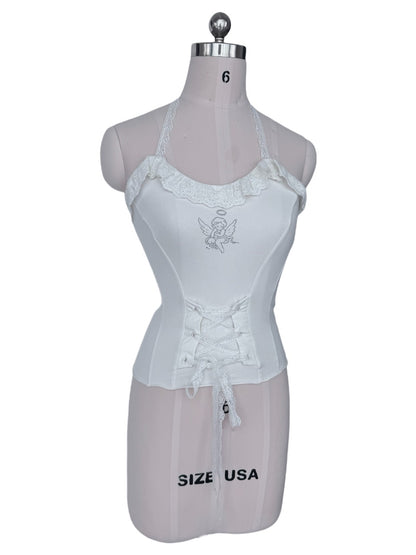 FinderMond FM Dreamy Angel Print Cinched Waist Tie Women&