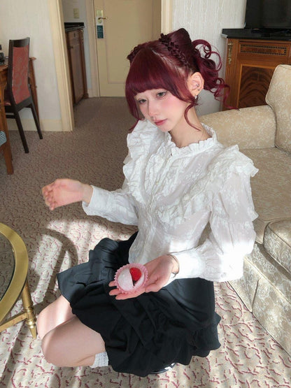 FinderMond FM French Lotus Sleeve Rose Pattern Stand Collar Women&