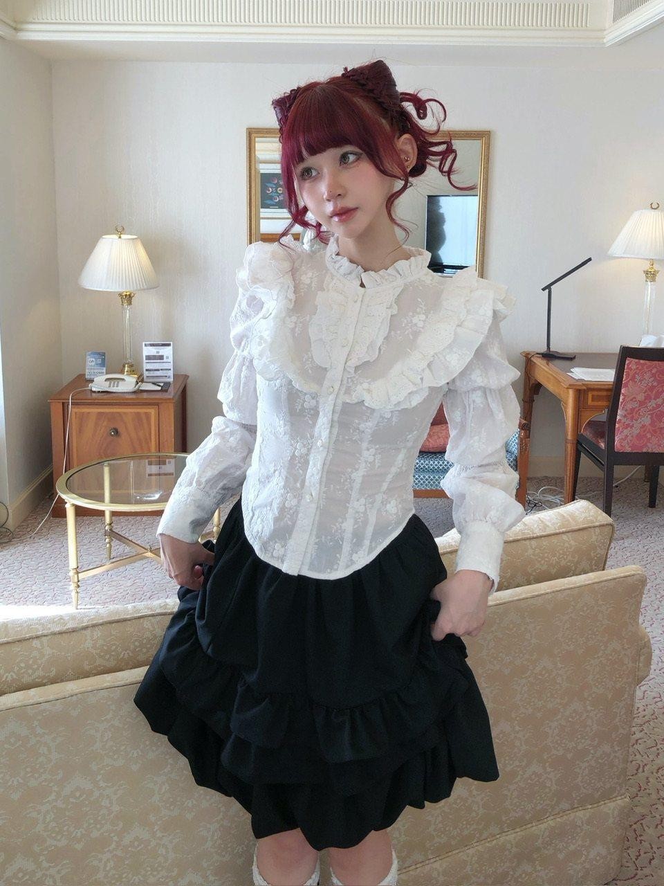 FinderMond FM French Lotus Sleeve Rose Pattern Stand Collar Women&