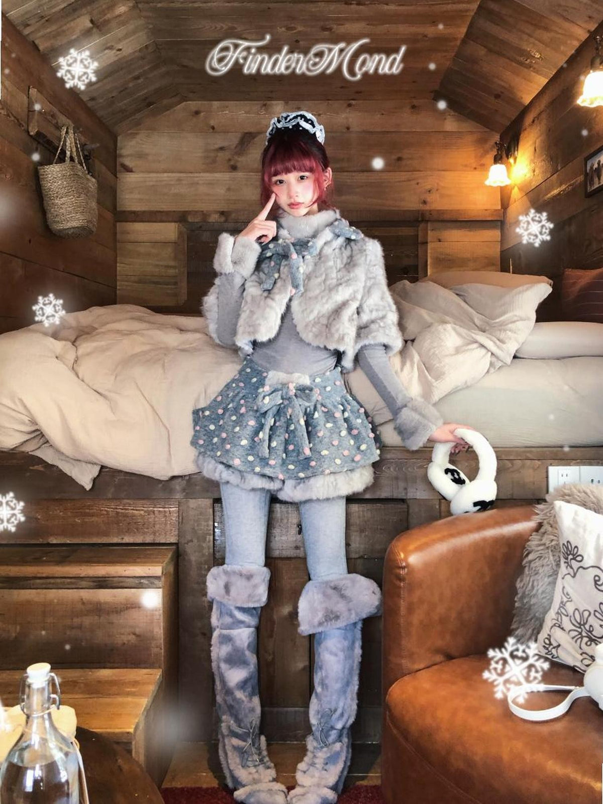 FinderMond FM Fuzzy Polka Dot Jacquard Doll Collar Women&