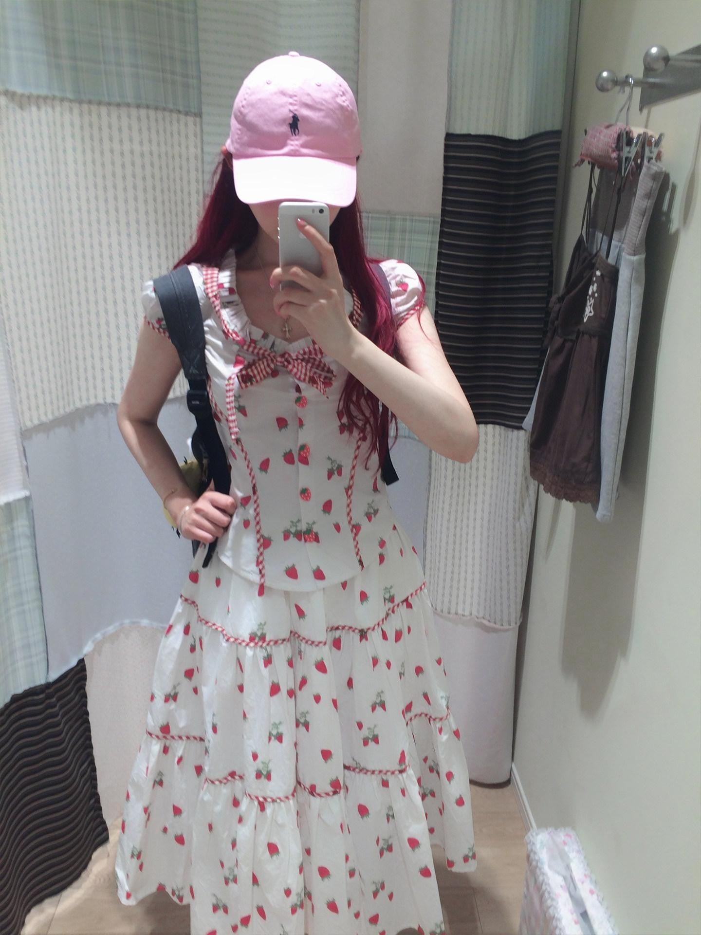 FinderMond FM Girly Strawberry Print Colorblock Women&