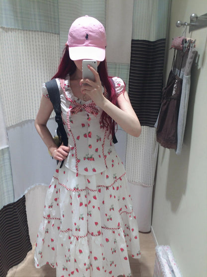 FinderMond FM Girly Strawberry Print Colorblock Women&