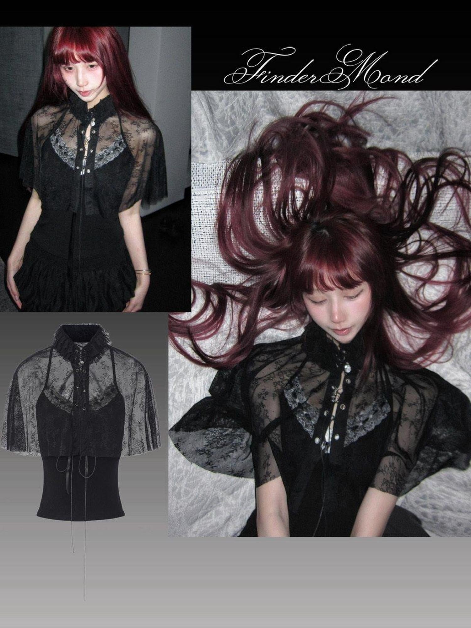 FinderMond FM Gothic Lace Mesh Cape Two Piece Women&