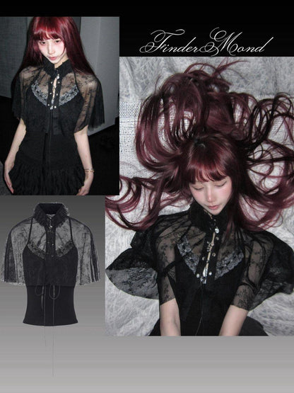 FinderMond FM Gothic Lace Mesh Cape Two Piece Women&