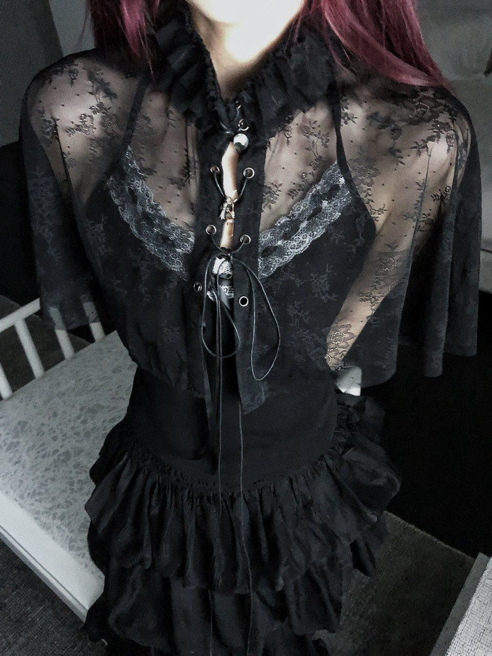FinderMond FM Gothic Lace Mesh Cape Two Piece Women&