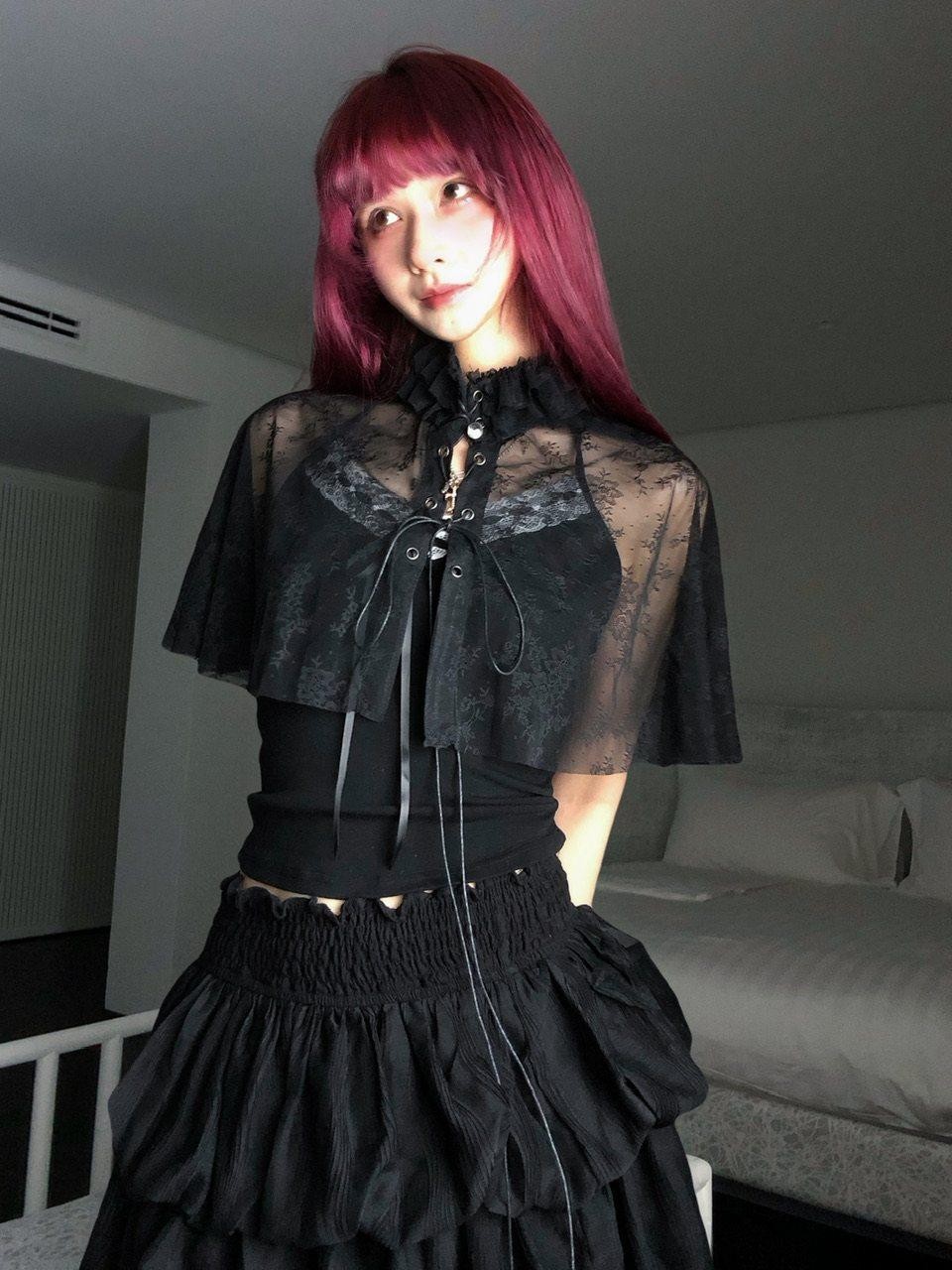 FinderMond FM Gothic Lace Mesh Cape Two Piece Women&