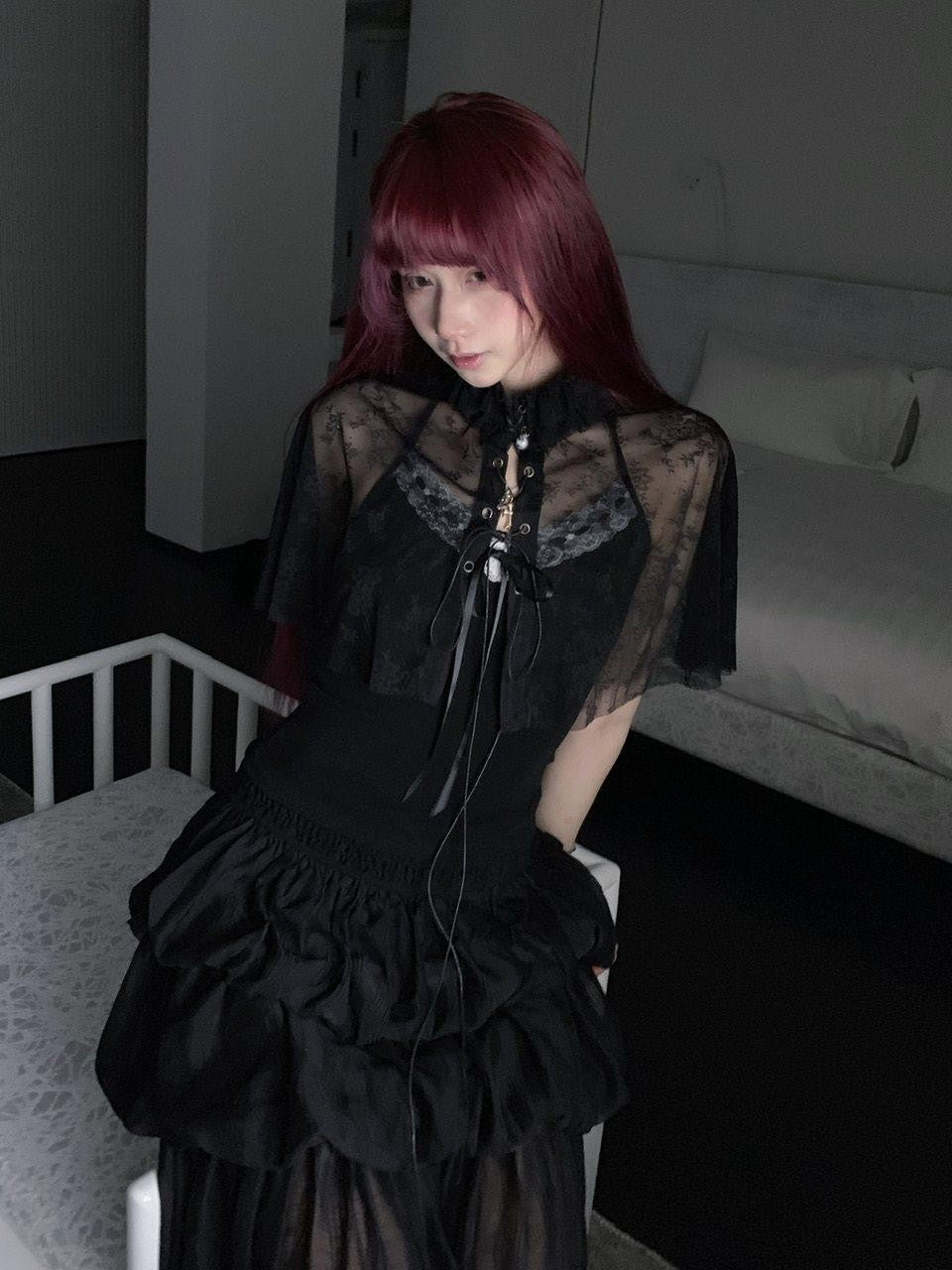 FinderMond FM Gothic Lace Mesh Cape Two Piece Women&