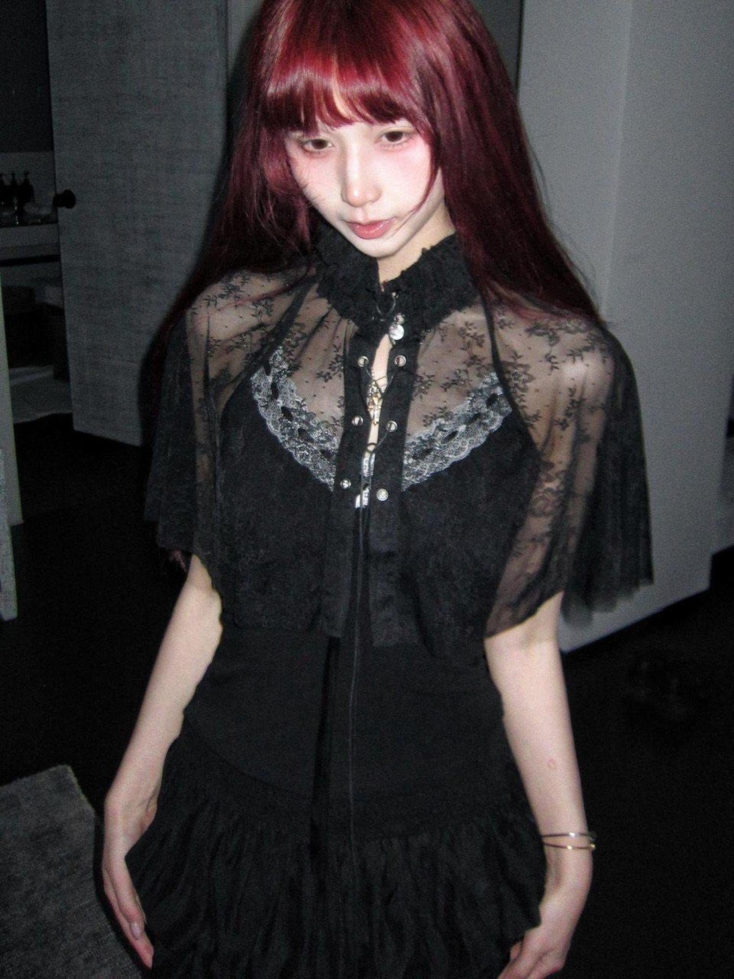 FinderMond FM Gothic Lace Mesh Cape Two Piece Women&