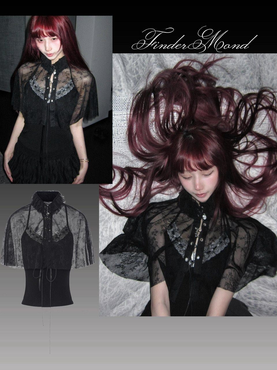 FinderMond FM Gothic Lace Mesh Cape Two Piece Women&