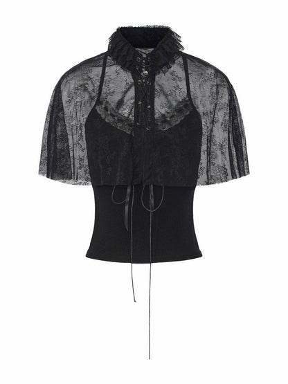 FinderMond FM Gothic Lace Mesh Cape Two Piece Women&