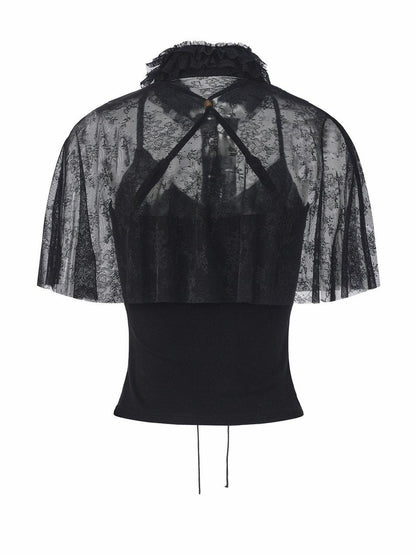 FinderMond FM Gothic Lace Mesh Cape Two Piece Women&