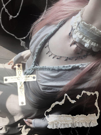 FinderMond FM Gothic Mermaid Dark Cross Handmade Choker Women&