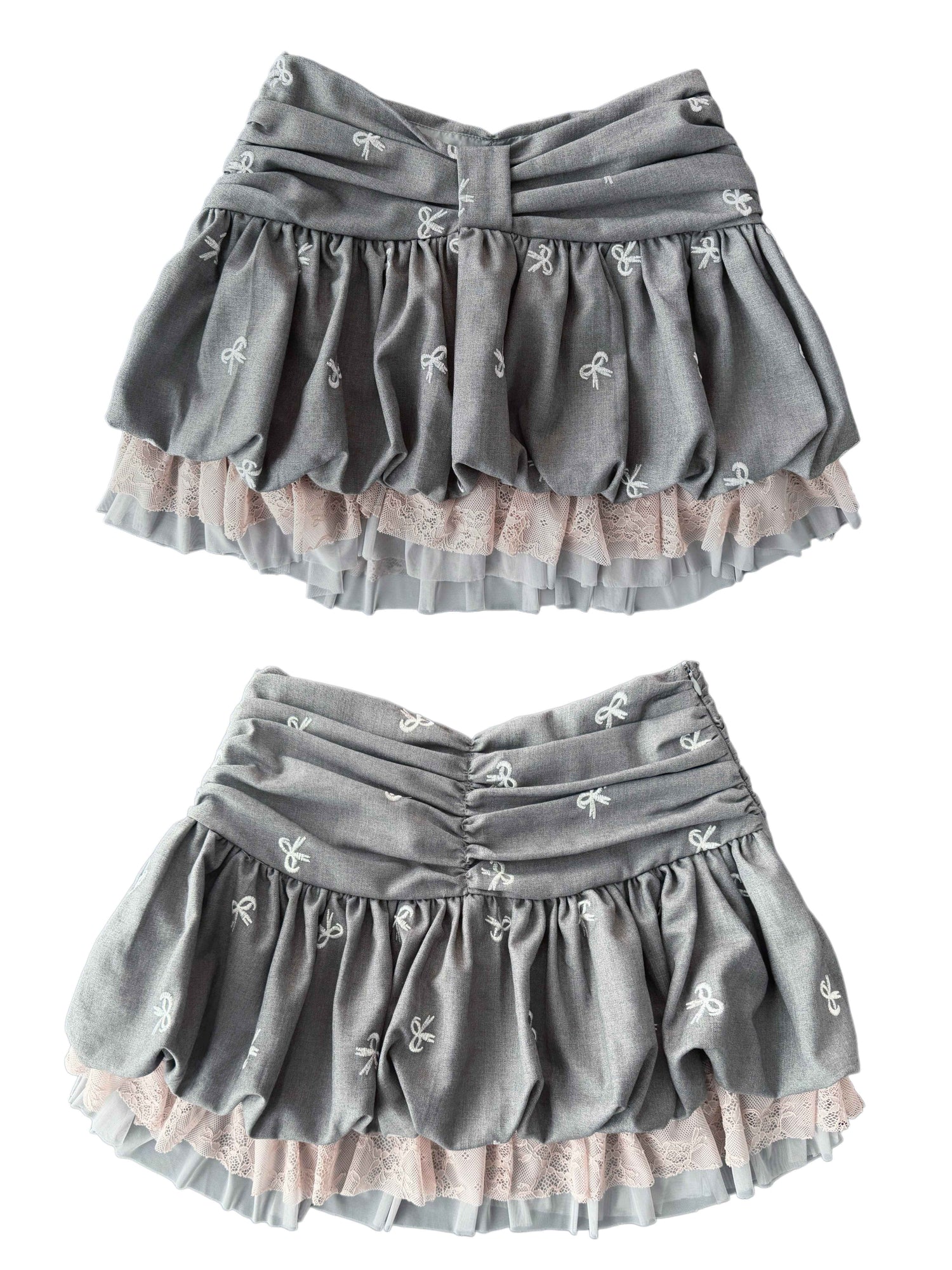 FinderMond_FM_Gray_Pink_Bow_Embroidered_Pleated_Spliced_Multilayer_Women&