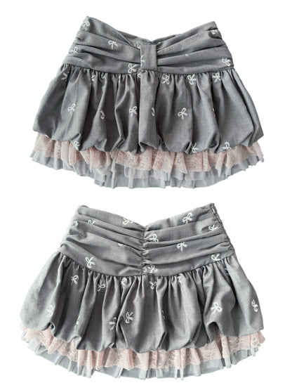 FinderMond_FM_Gray_Pink_Bow_Embroidered_Pleated_Spliced_Multilayer_Women&