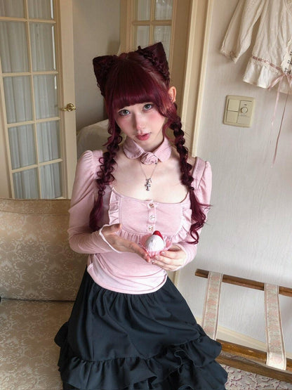 FinderMond FM Gray Pink Doll Rose Collar Women&