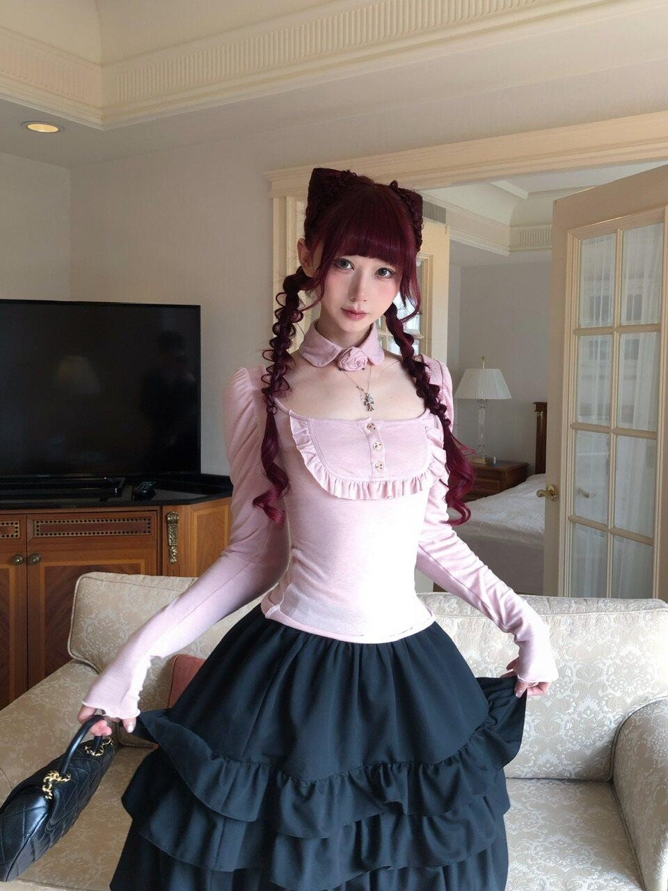 FinderMond FM Gray Pink Doll Rose Collar Women&