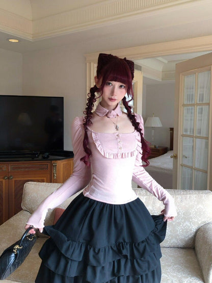 FinderMond FM Gray Pink Doll Rose Collar Women&