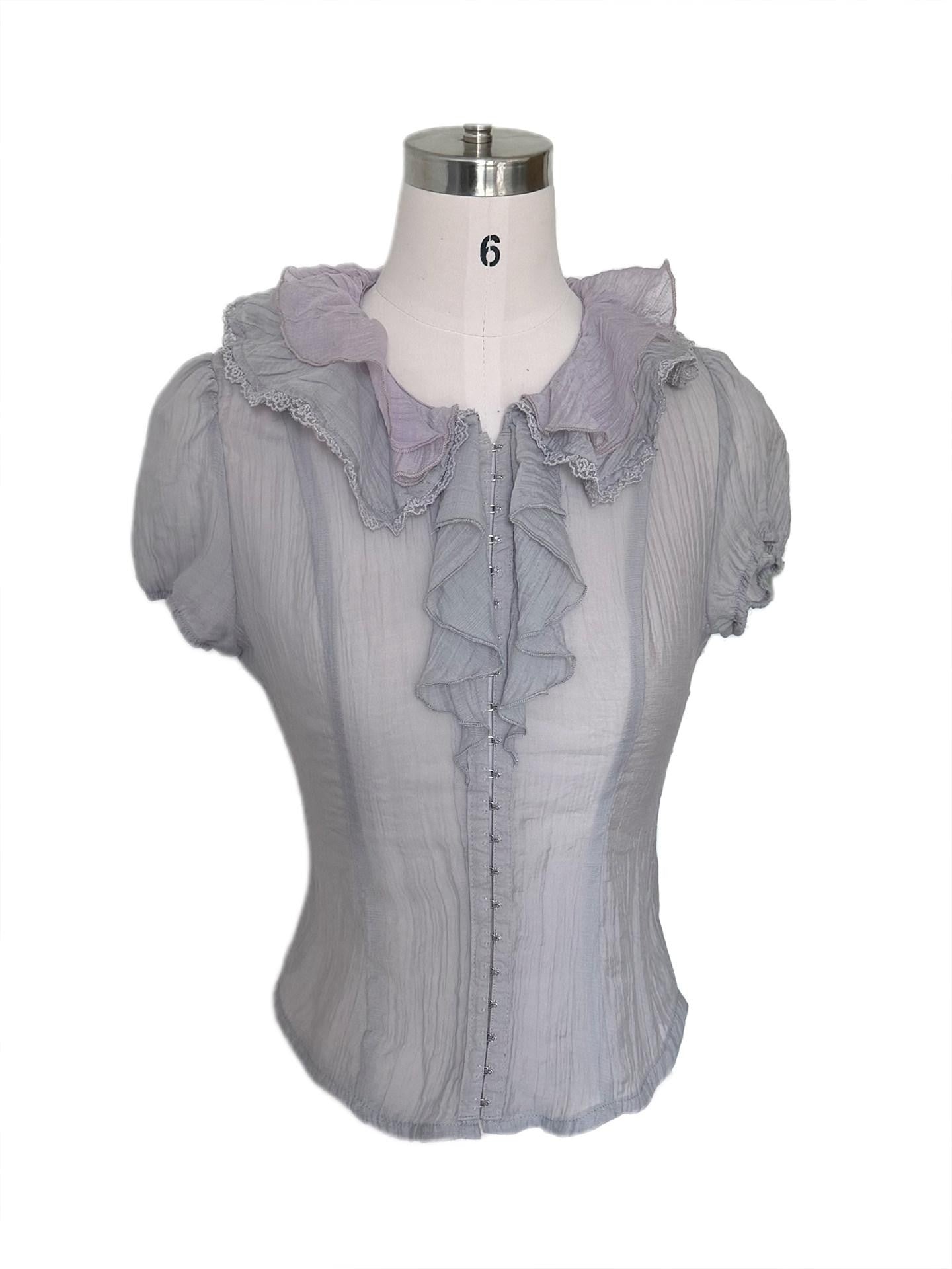 FinderMond FM Gray Purple Ruffle Lace Trim Women&