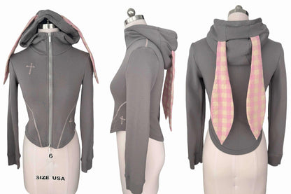 FinderMond_FM_Grey_Pink_Patchwork_Plaid_Rabbit_Print_Women&