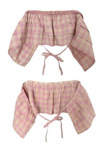FinderMond FM Grey Pink Patchwork Plaid Rabbit Print Women&