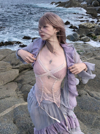 FinderMond FM Grey Purple Mermaid Lace Hook Women&