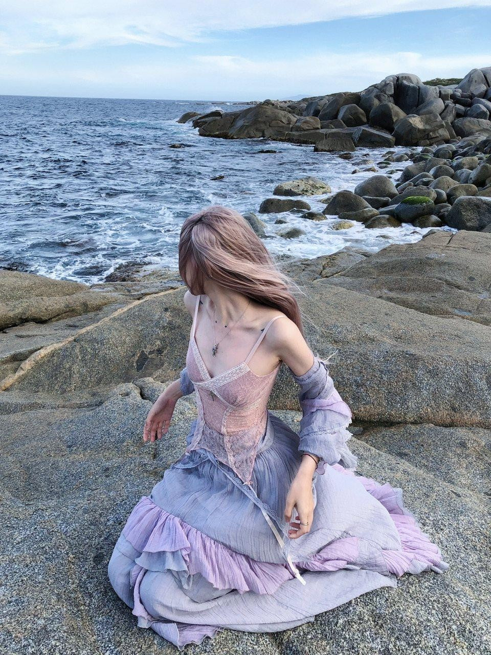 FinderMond FM Grey Purple Mermaid Lace Hook Women&