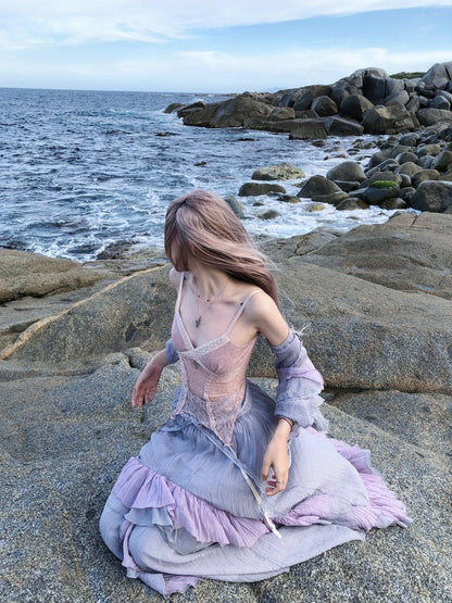FinderMond FM Grey Purple Mermaid Lace Hook Women&