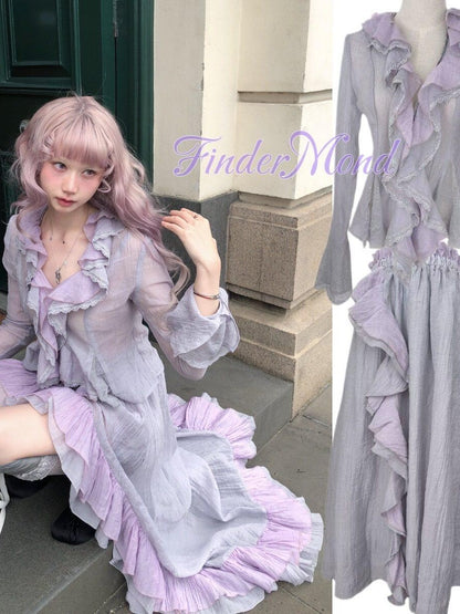 FinderMond FM Grey Purple Mermaid Lace Hook Women&