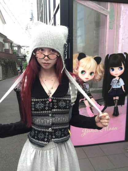 FinderMond FM Handmade Knit Cat Ear Flat Top Solid Women&