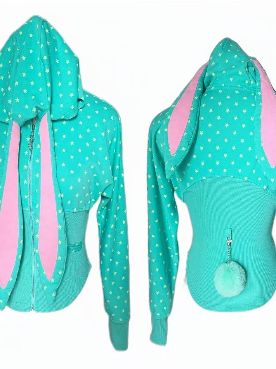 FinderMond FM Mint Green Star Print Cinched Waist Cotton Women&