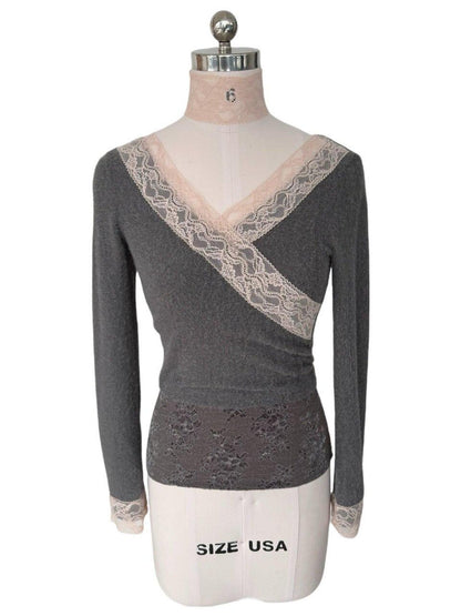 FinderMond FM Misty Gray Pink Lace Slim Fit Neck Strap Women&