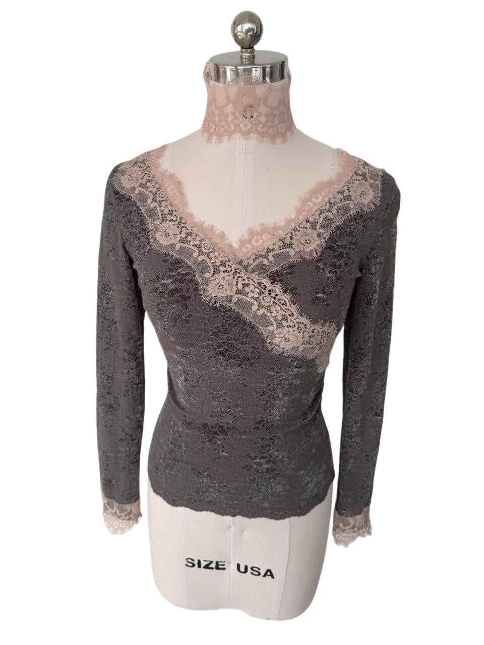 FinderMond FM Misty Gray Pink Lace Slim Fit Neck Strap Women&