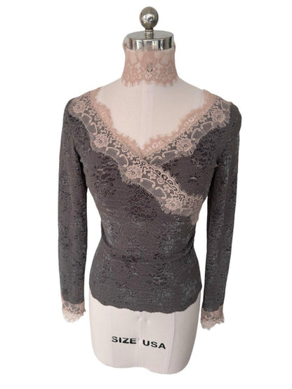 FinderMond FM Misty Gray Pink Lace Slim Fit Neck Strap Women&