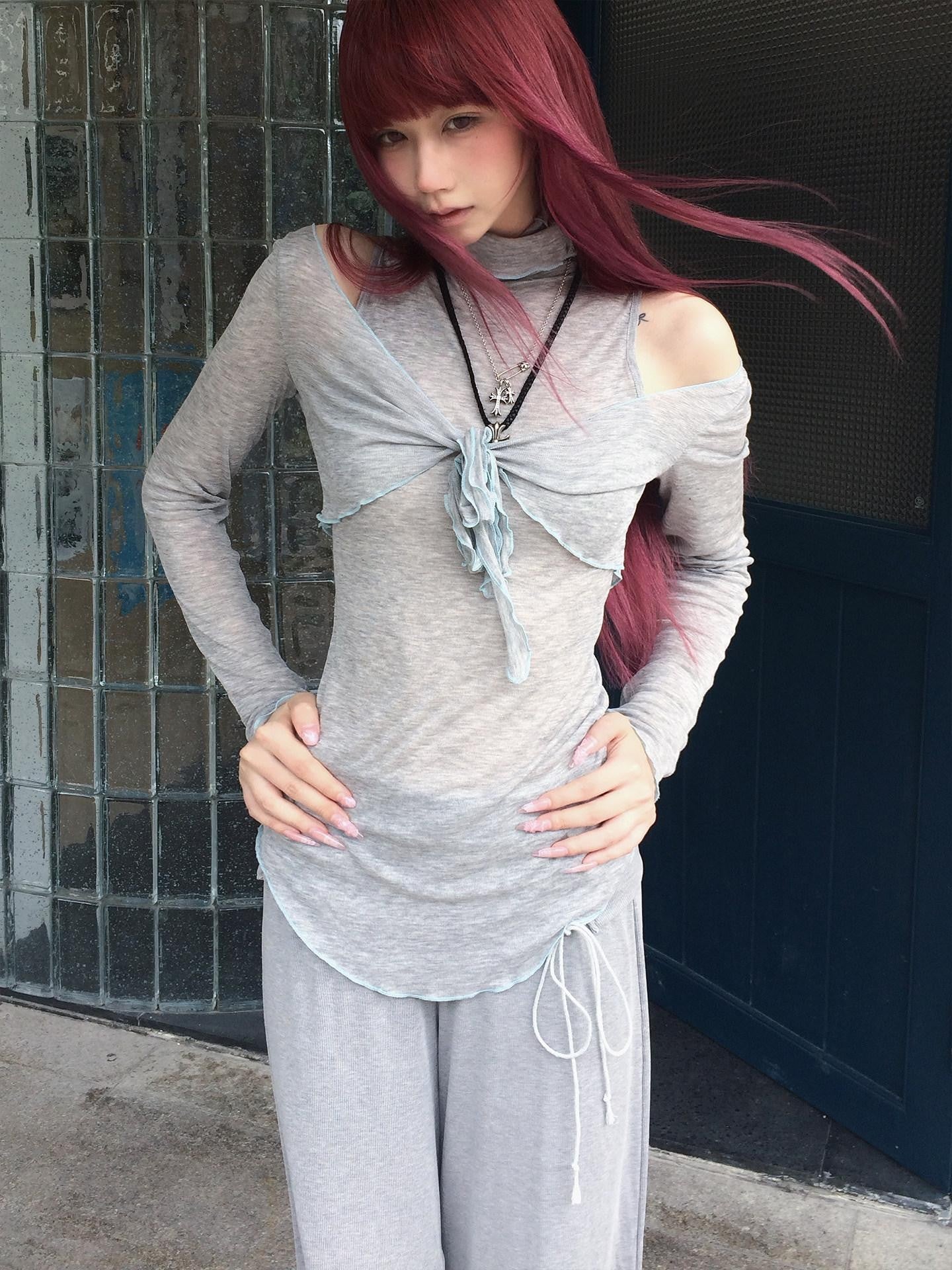 FinderMond FM Overlay Stacked Neck Two Piece Set Women&