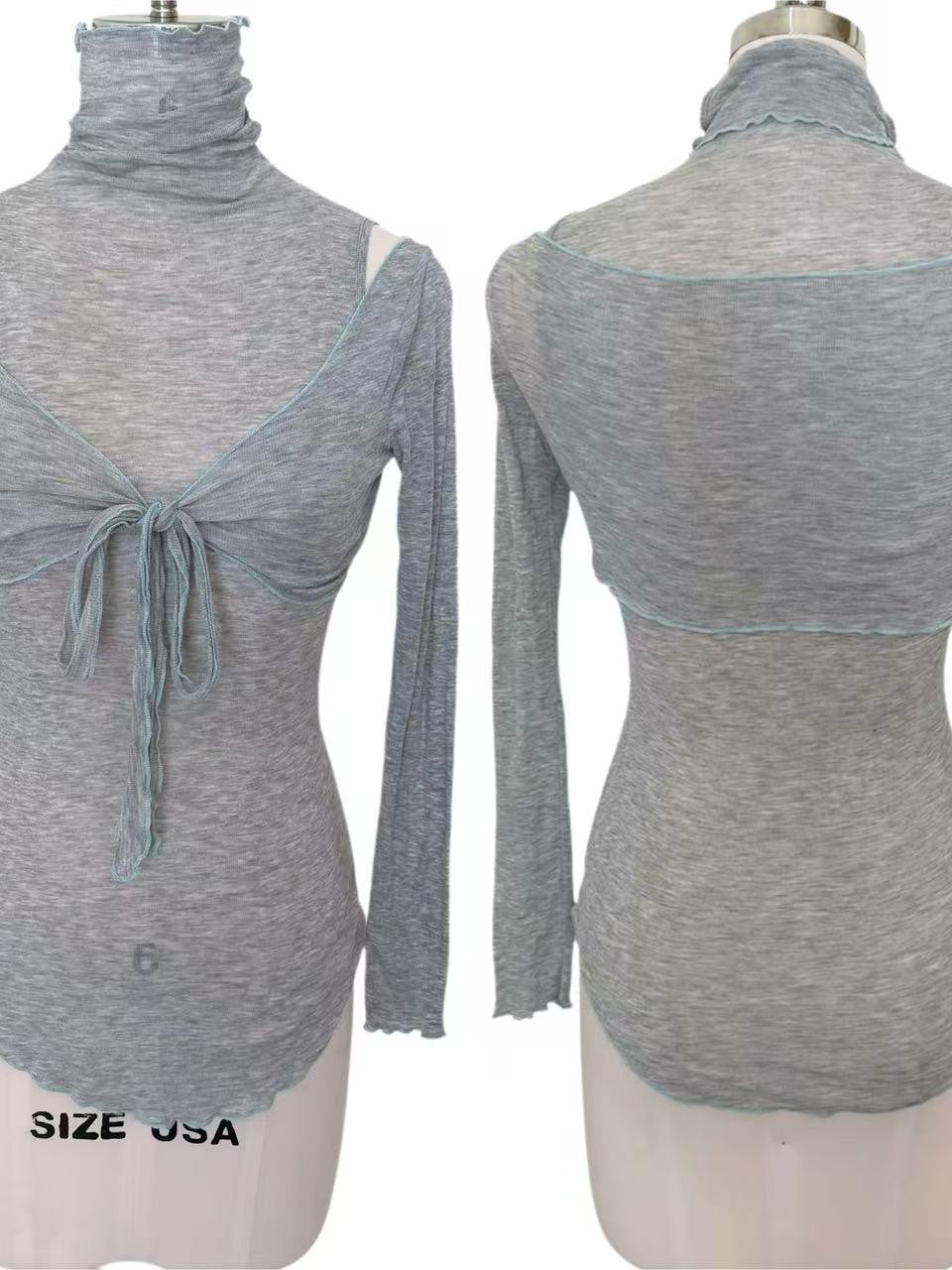 FinderMond FM Overlay Stacked Neck Two Piece Set Women&