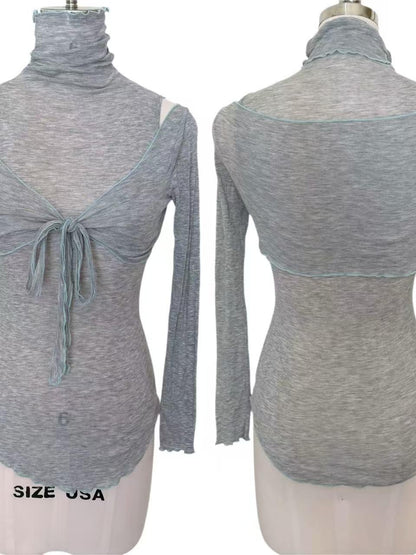 FinderMond FM Overlay Stacked Neck Two Piece Set Women&