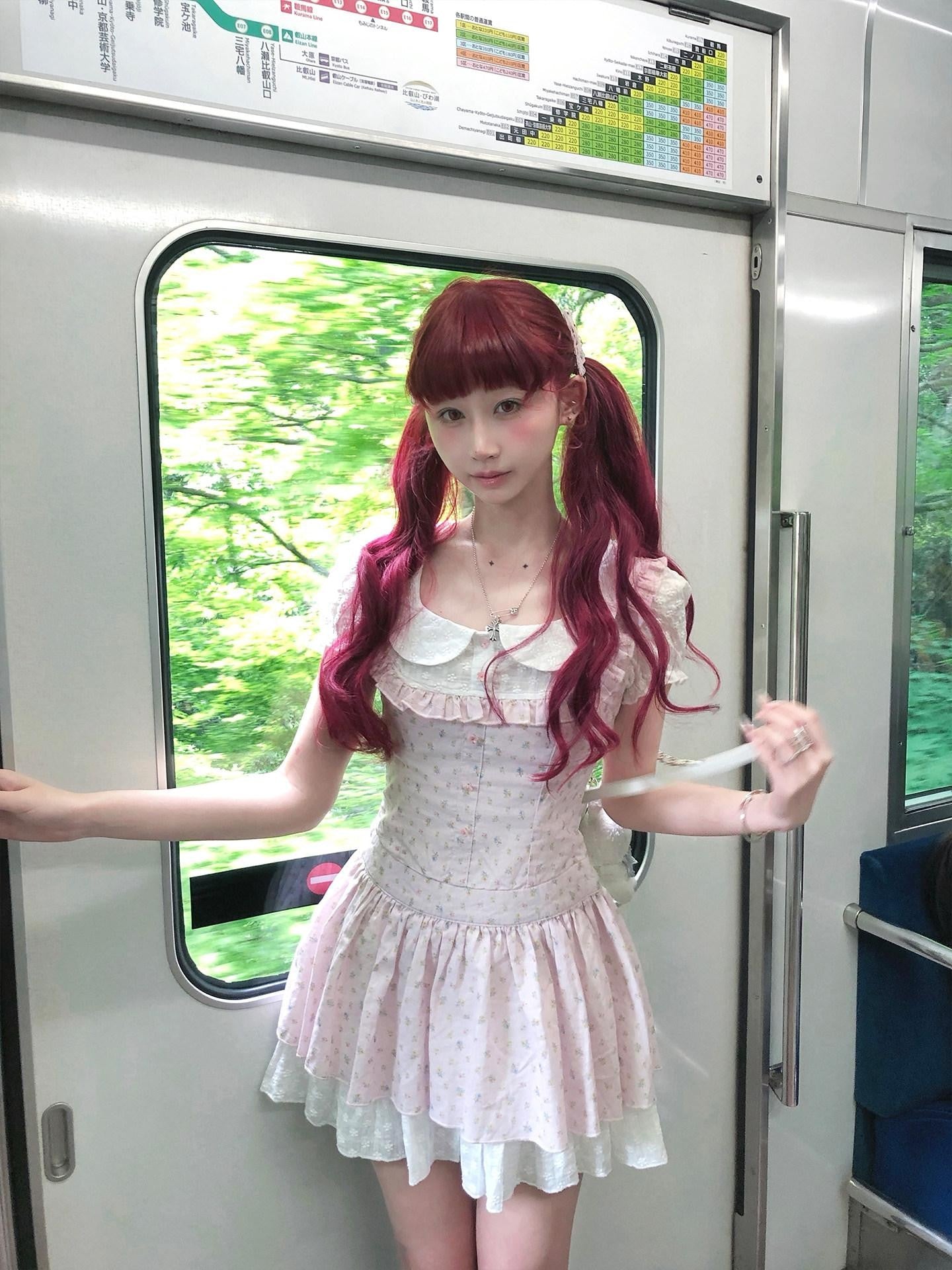 FinderMond FM Pink Floral Faux Two Piece Vintage Women&