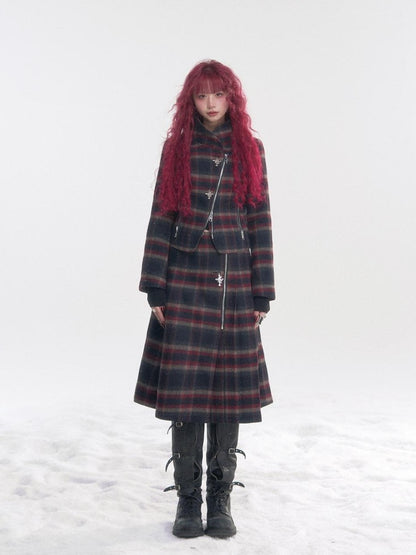 FinderMond FM Plaid Embroidered Wool Blend Women&
